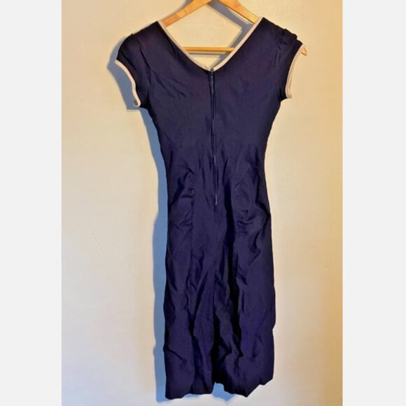 Stop Staring! Newport Rockabilly 1950's Navy Bodycon Wiggle Dress M - Picture 2 of 6